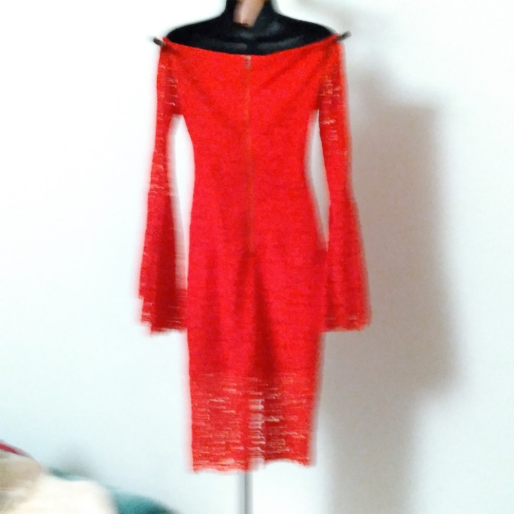 BARDOT Red Lace Off-the-shoulder Dress - Picture 7 of 10
